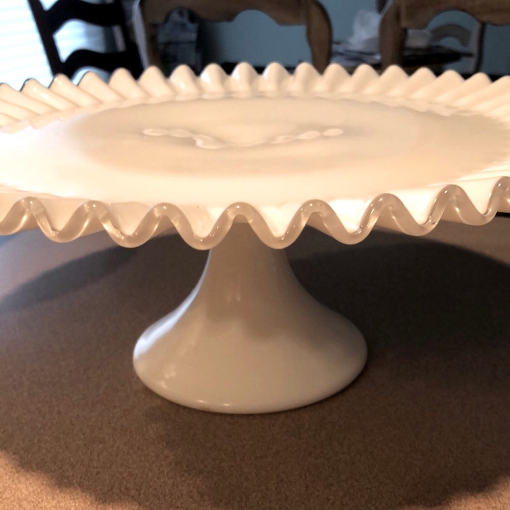 Vintage milk glass pedestal cake plate